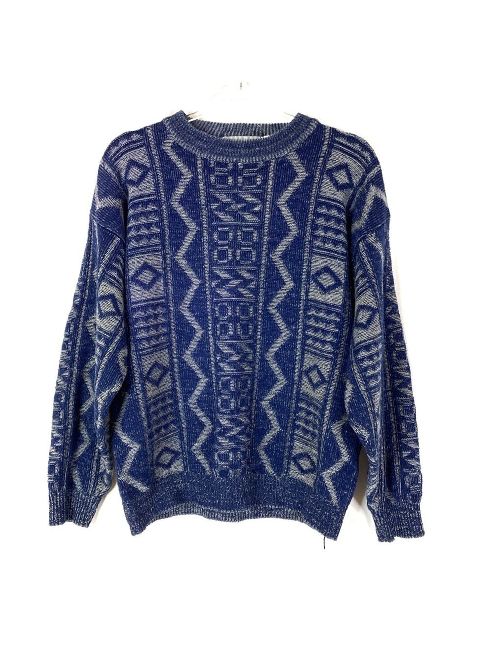 McGregor Vintage Sweater Blue Gray Geometric Grandpa Pullover Acrylic Mens M